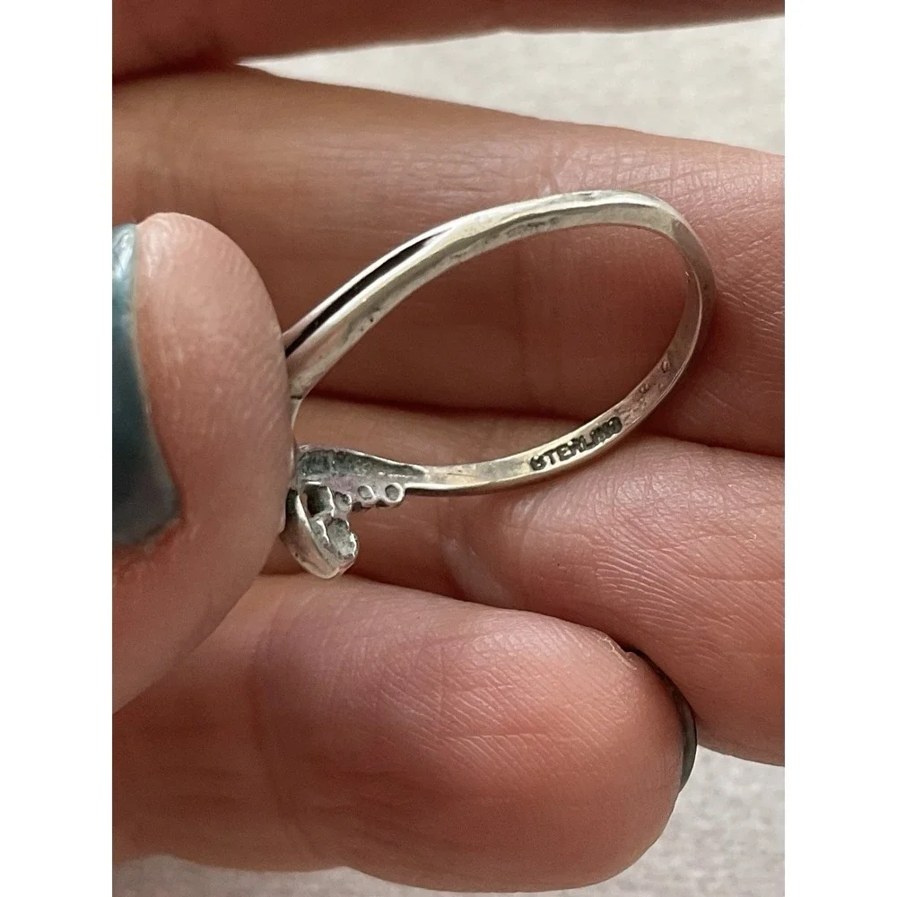 Vintage 925 Sterling Silver Heart With Wings Ring Size 8.25 Estate Jewelry